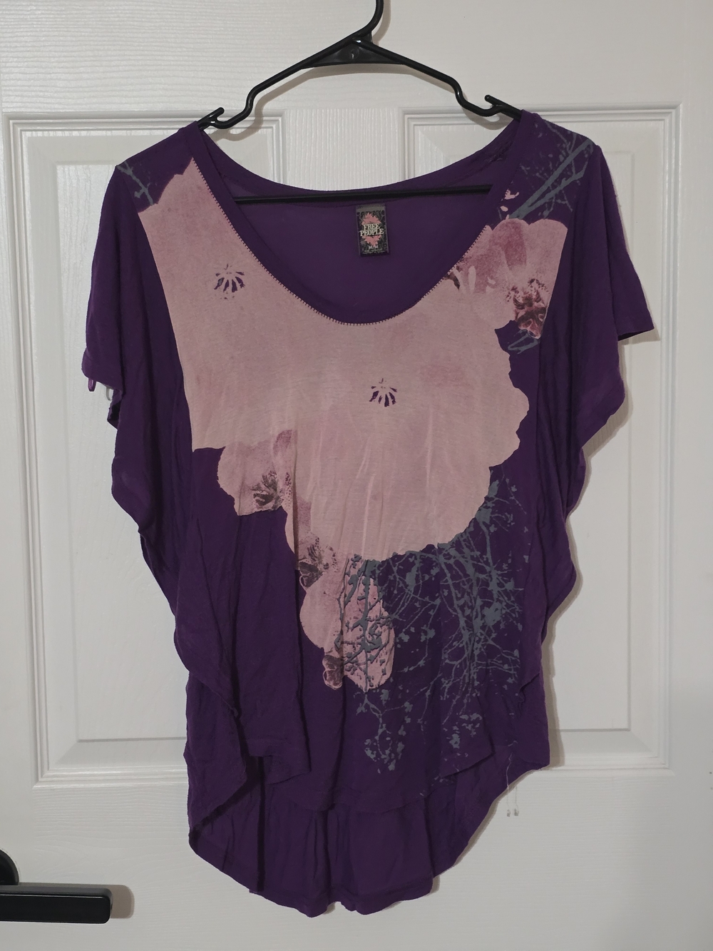 Free People Purple Scoop Neck Floral Print Top
